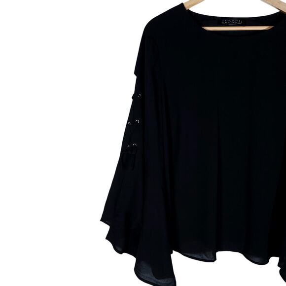 Eloquii Womens 18 Black Flowy Blouse Lace Up Bell Sleeves Boho Chic Gothic Glam - Picture 3 of 16